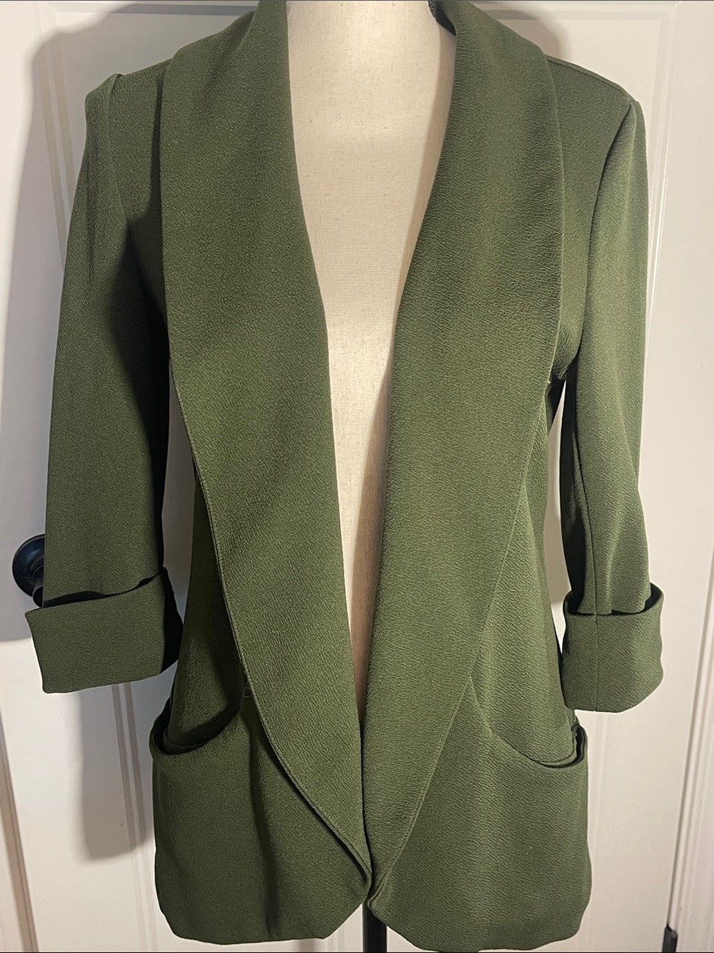 Open-Front Olive Green Draped Blazer Jacket